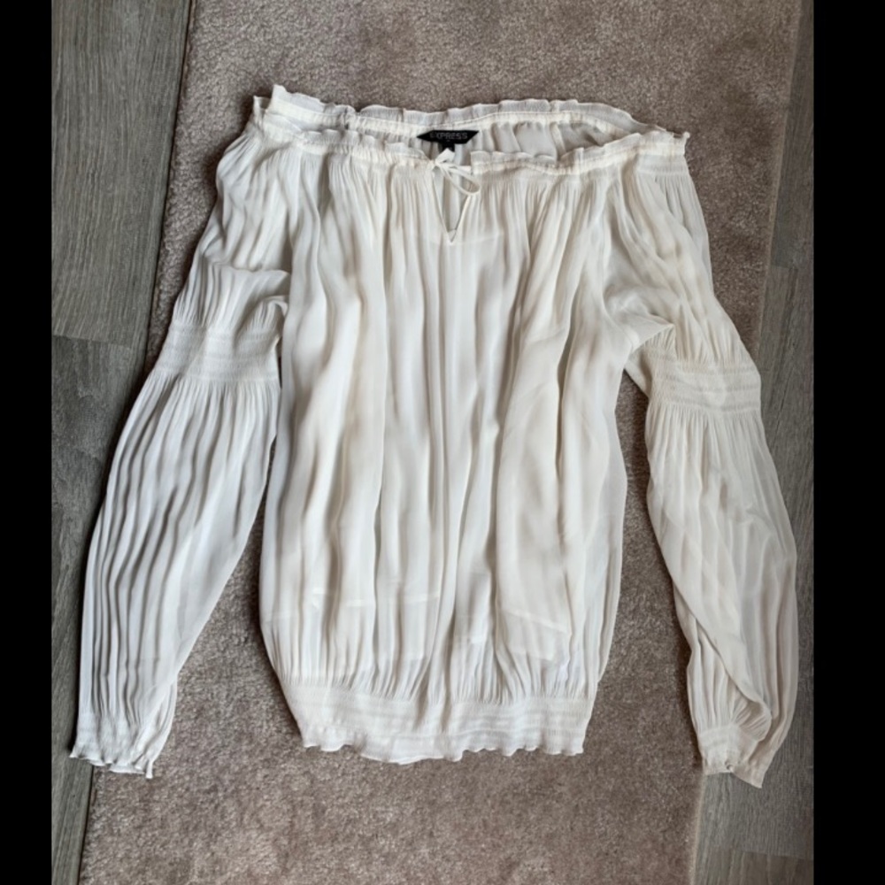 White off the shoulder satin shirt